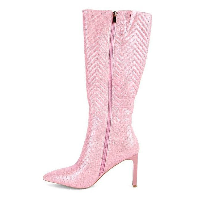 Prinkles Quilted High Italian Block Heeled Boots - VacationGrabs
