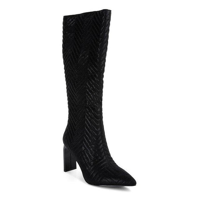 Prinkles Quilted High Italian Block Heeled Boots - VacationGrabs