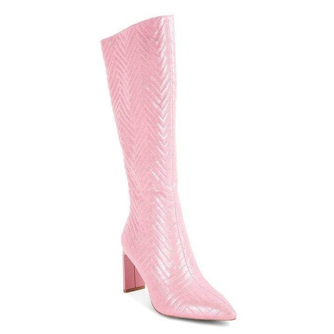 Prinkles Quilted High Italian Block Heeled Boots - VacationGrabs