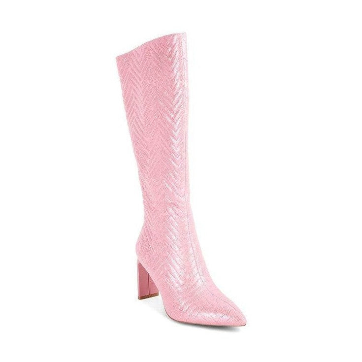 Prinkles Quilted High Italian Block Heeled Boots - VacationGrabs
