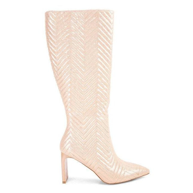 Prinkles Quilted High Italian Block Heeled Boots - VacationGrabs