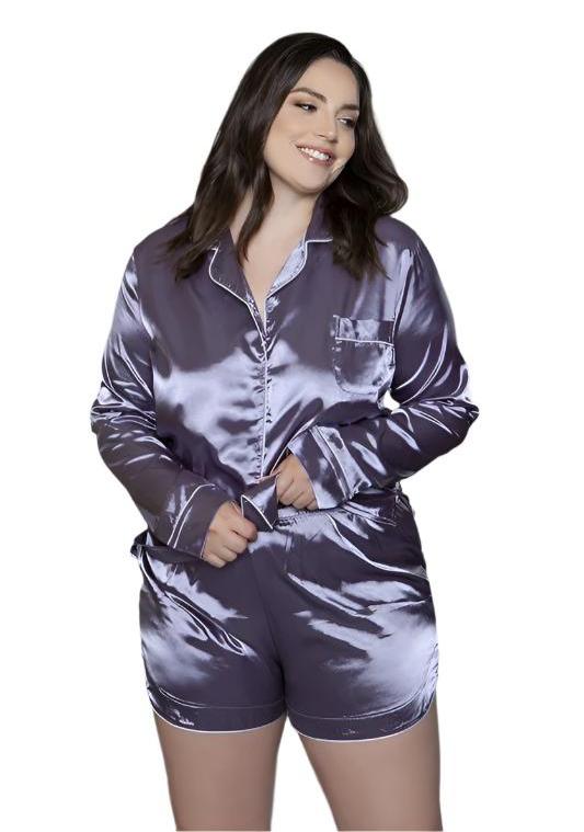 Women's Sleepwear/LoungewearPlus Size Purple Liz Silky PJ Set - VacationGrabs