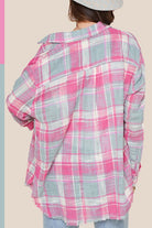 Women's ShirtsButton Down Pink Plaid Peony Top - VacationGrabs