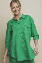 Women's Shirts Linen Oversized Double Pocket Button Down Shirt