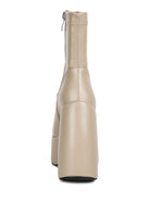 Beige Rag Company chunky heel fashion boots with a sleek design and zip closure for easy wear