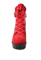 Rag Company lace up diamante ankle boots for women in red with stylish design and durable sole