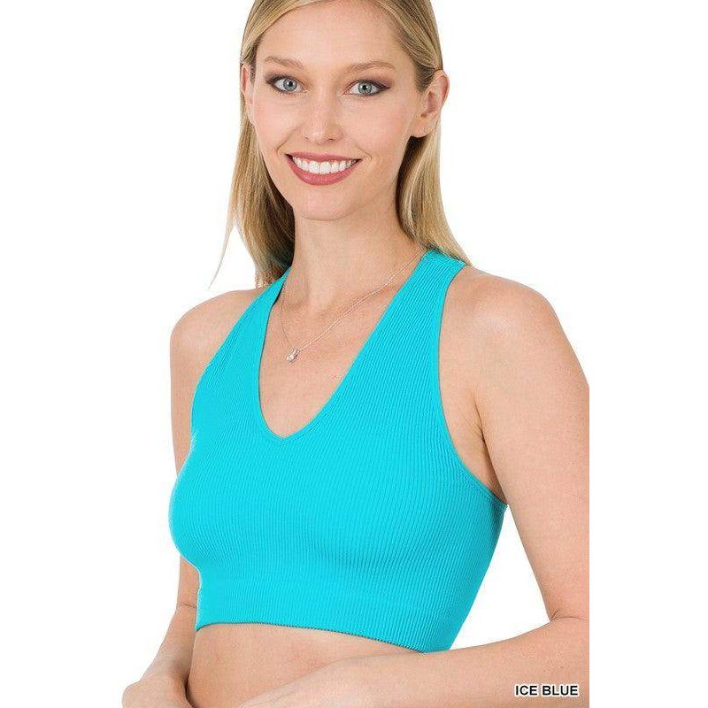 Ribbed Cropped Racerback Tank Top - VacationGrabs