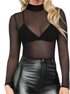 Women's Mesh Turtleneck Sheer Shirt - VacationGrabs