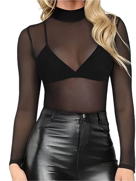 Women's Mesh Turtleneck Sheer Shirt - VacationGrabs