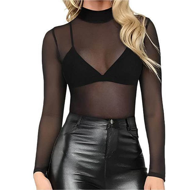 Women's Mesh Turtleneck Sheer Shirt - VacationGrabs