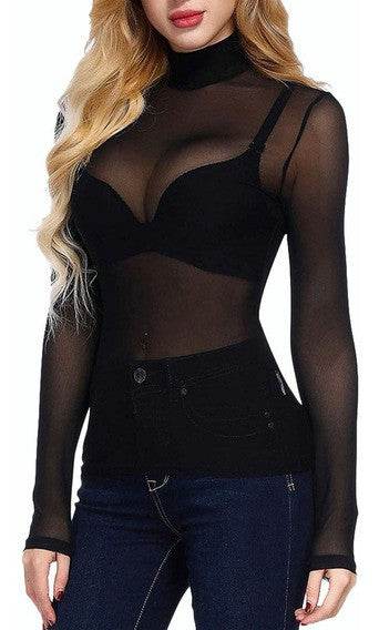 Women's Mesh Turtleneck Sheer Shirt - VacationGrabs