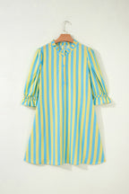 Stripe Half-Button Puff Sleeve Mini Dress