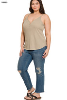 Women's Shirts - Tank TopsPlus Ribbed Half Snap Button Closure Cami Top - VacationGrabs