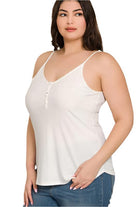 Women's Shirts - Tank TopsPlus Ribbed Half Snap Button Closure Cami Top - VacationGrabs