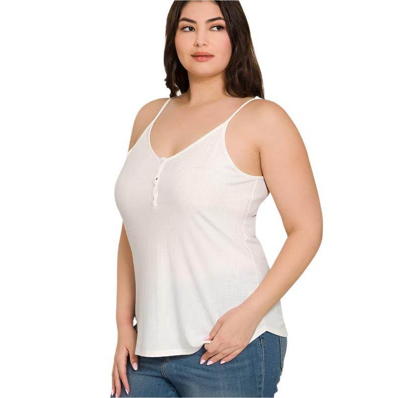 Plus Ribbed Half Snap Button Closure Cami Top - VacationGrabs