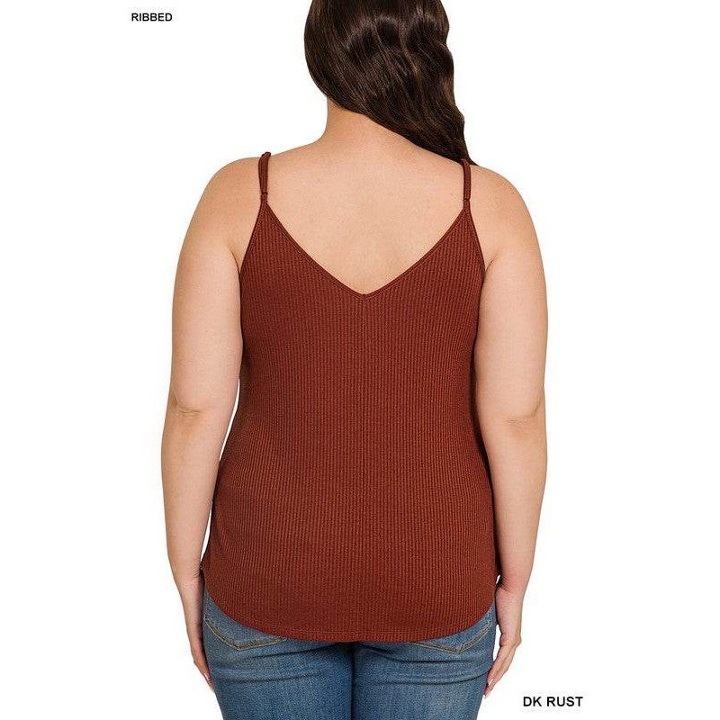 Plus Ribbed Half Snap Button Closure Cami Top - VacationGrabs