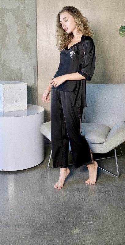 Black 3 Piece Kimono Pajama Sets - VacationGrabs