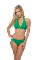 Solid Halter Biikini Set With Ruching Side Bottom - VacationGrabs