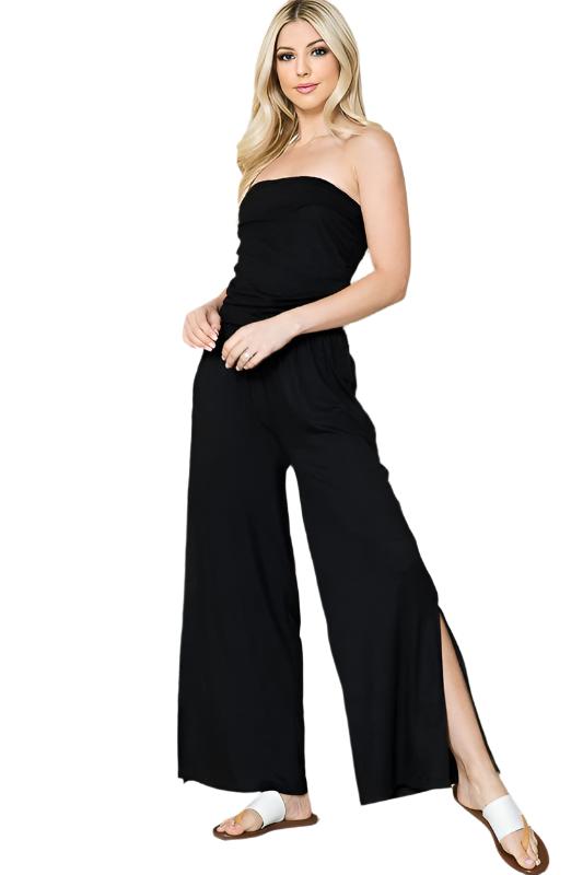 womens black strapless jumpsuit