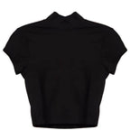 Turtleneck Crop Top Shirt Short Sleeve - VacationGrabs