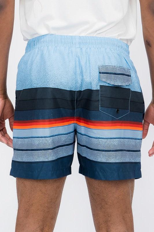 Men's Swimwear Swimwear - Blue Stripes Swim Shorts