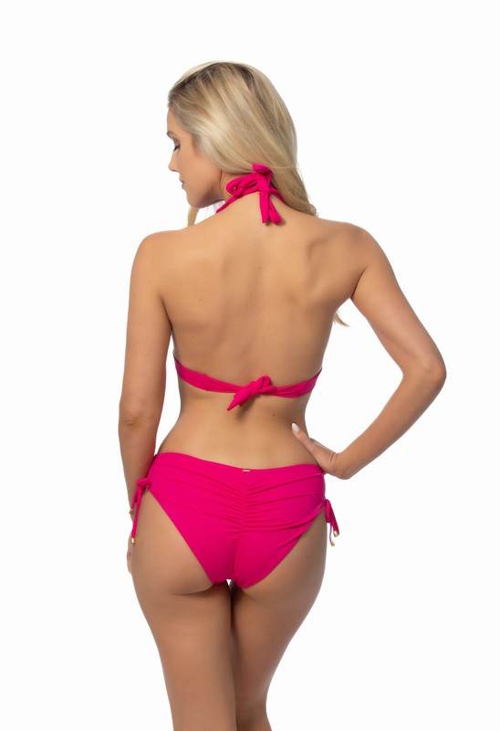 Solid Halter Biikini Set With Ruching Side Bottom - VacationGrabs