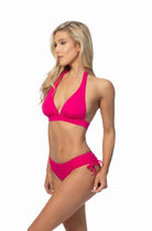 Solid Halter Biikini Set With Ruching Side Bottom - VacationGrabs