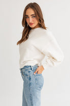 Women's SweatersFuzzy Sweater with Back Ruching - VacationGrabs