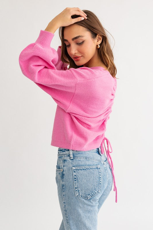 Women's SweatersFuzzy Sweater with Back Ruching - VacationGrabs