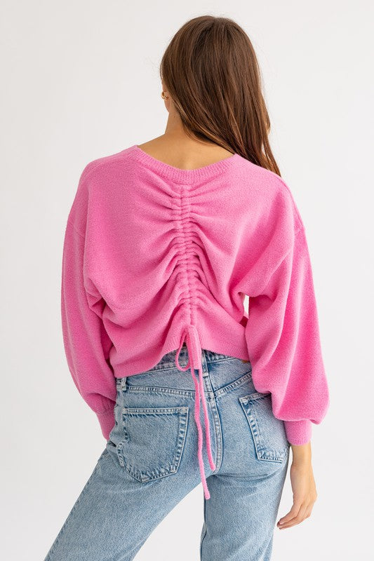 Women's SweatersFuzzy Sweater with Back Ruching - VacationGrabs