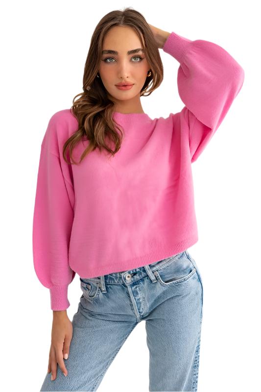 Women's SweatersFuzzy Sweater with Back Ruching - VacationGrabs