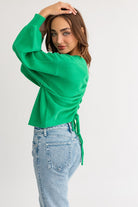 Women's SweatersFuzzy Sweater with Back Ruching - VacationGrabs