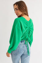 Women's SweatersFuzzy Sweater with Back Ruching - VacationGrabs