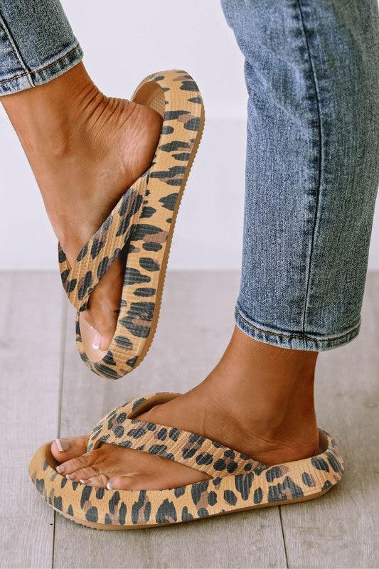 Women's Shoes - Sandals Women's Shoes Leopard Print Thick Sole Flip Flops