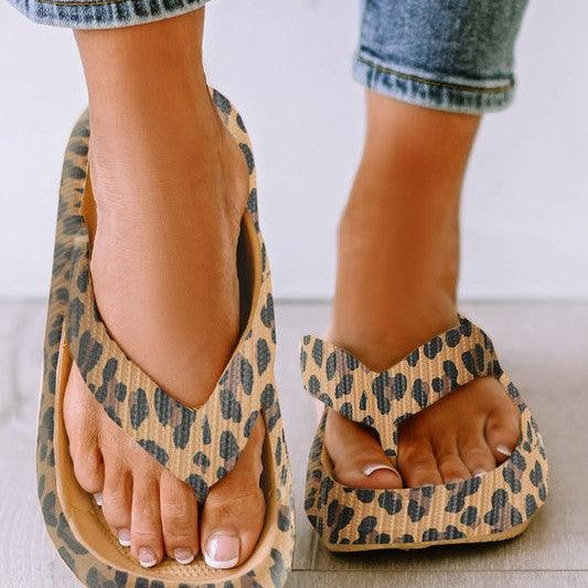 Women's Shoes - Sandals Women's Shoes Leopard Print Thick Sole Flip Flops