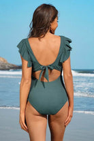Ruffle Ribbed High Waisted Maternity Swimsuit - VacationGrabs