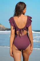 Ruffle Ribbed High Waisted Maternity Swimsuit - VacationGrabs