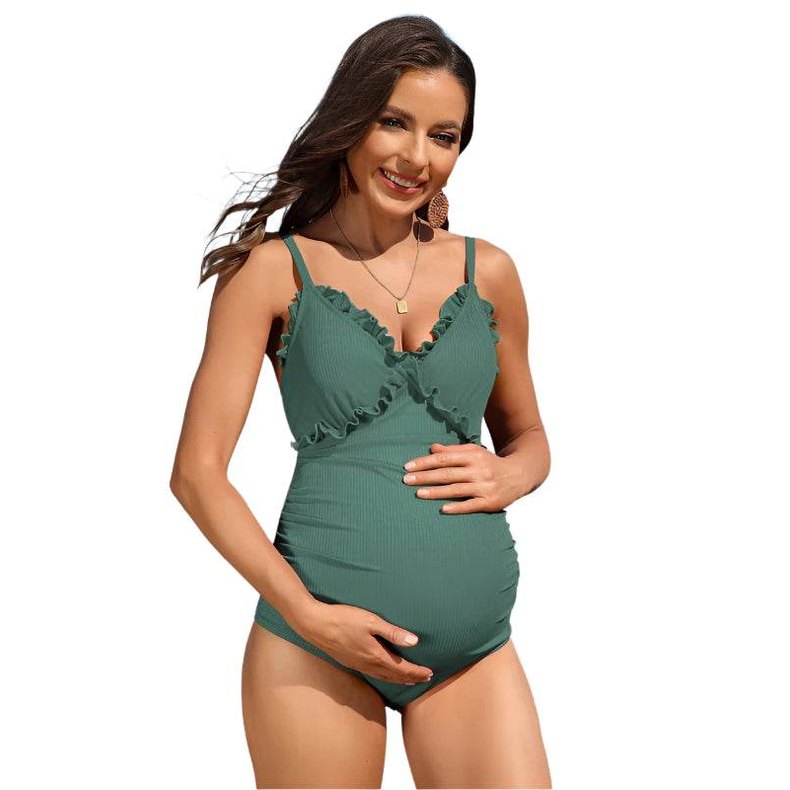 Ruch Floral Maternity Swimsuit Pregnancy Swimwear - VacationGrabs