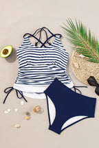 Colorblock Tankini Top & High Waist Bikini Set