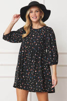 Abstract Polka Dot Bishop Sleeve Mini Dress - VacationGrabs