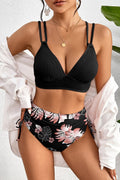 Maillot de bain bikini taille haute côtelé colorblock tropical
