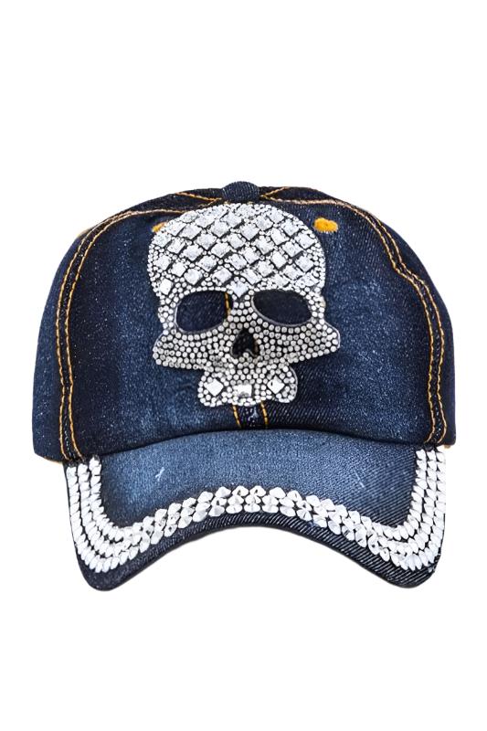 Women's Accessories - HatsCrystal Skull Embelished Fashion Denim Cap - VacationGrabs