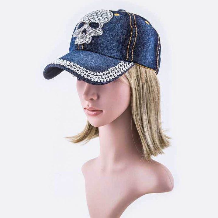 Crystal Skull Embelished Fashion Denim Cap - VacationGrabs