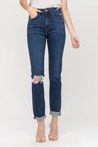 Women's JeansDistressed Roll Up Stretch Mom Jeans - VacationGrabs