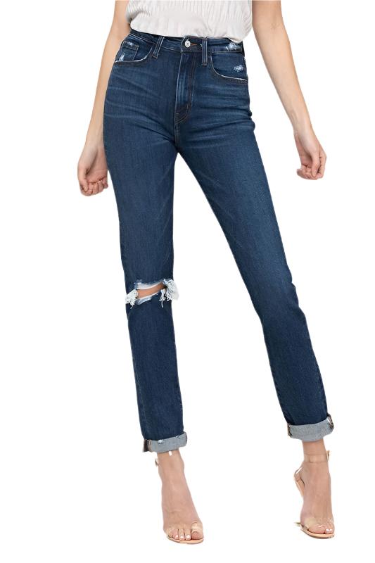 Women's JeansDistressed Roll Up Stretch Mom Jeans - VacationGrabs