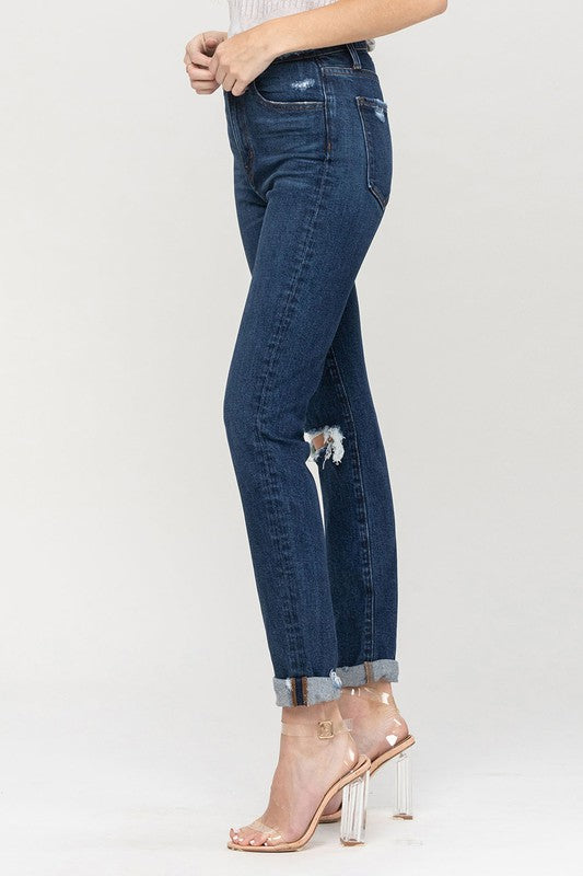 Women's JeansDistressed Roll Up Stretch Mom Jeans - VacationGrabs