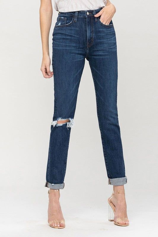 Women's JeansDistressed Roll Up Stretch Mom Jeans - VacationGrabs