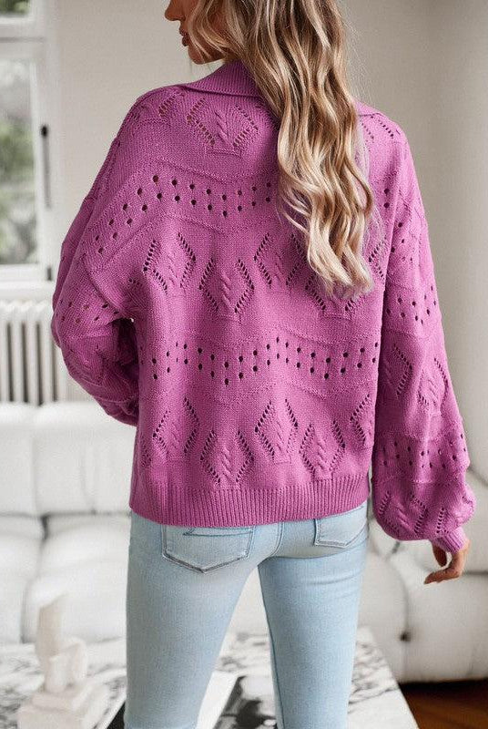 Women's Sweaters Knit long sleeve polo sweater
