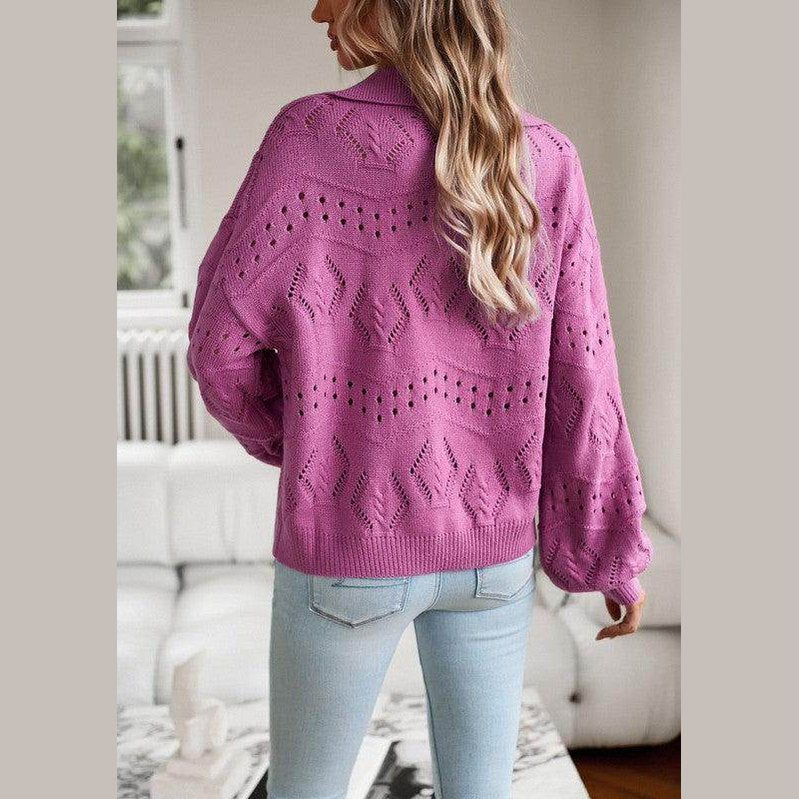 Knit long sleeve polo sweater - VacationGrabs
