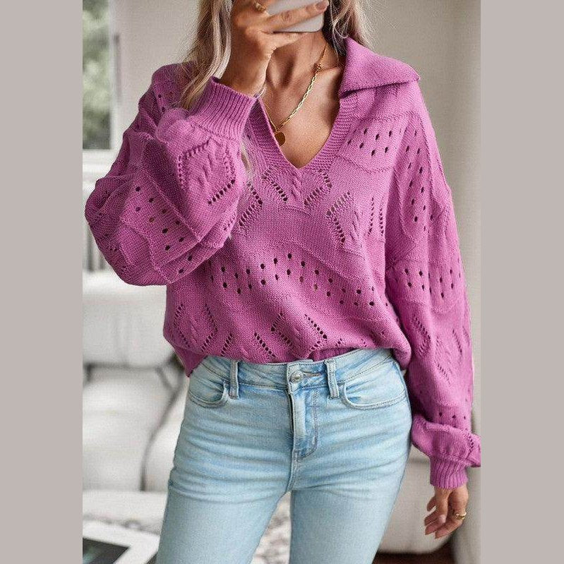 Knit long sleeve polo sweater - VacationGrabs